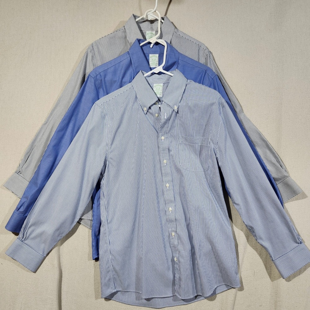 Lot of 3 Brooks Brothers Slim Fit Non-Iron Stretch Supima Cotton Shirts 15.5-32